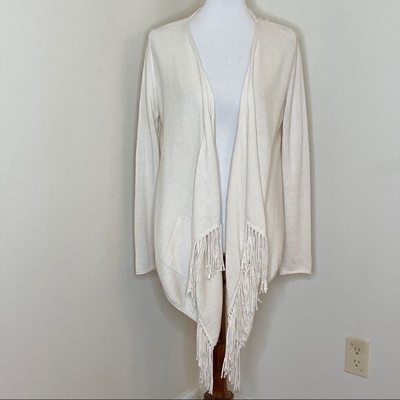 Banana Republic Cream Open Front Fringe Cardigan M - Picture 1 of 6